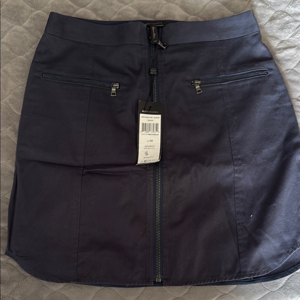 Navy Skirt with Zipper Detail